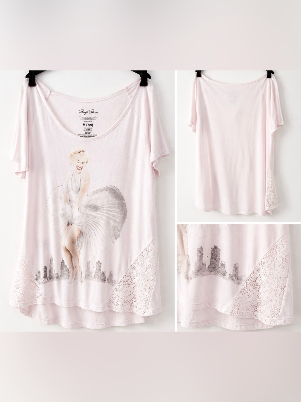 Marilyn Monroe white Graphic Lace Trim Top Size M 7/9